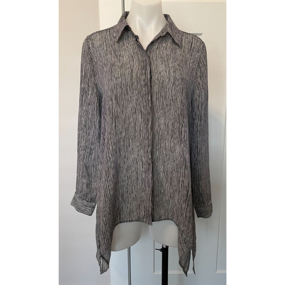 CHICOS Womens Button TOP Long Sleeve BLACK White STRIPE Size 1  (M/8)